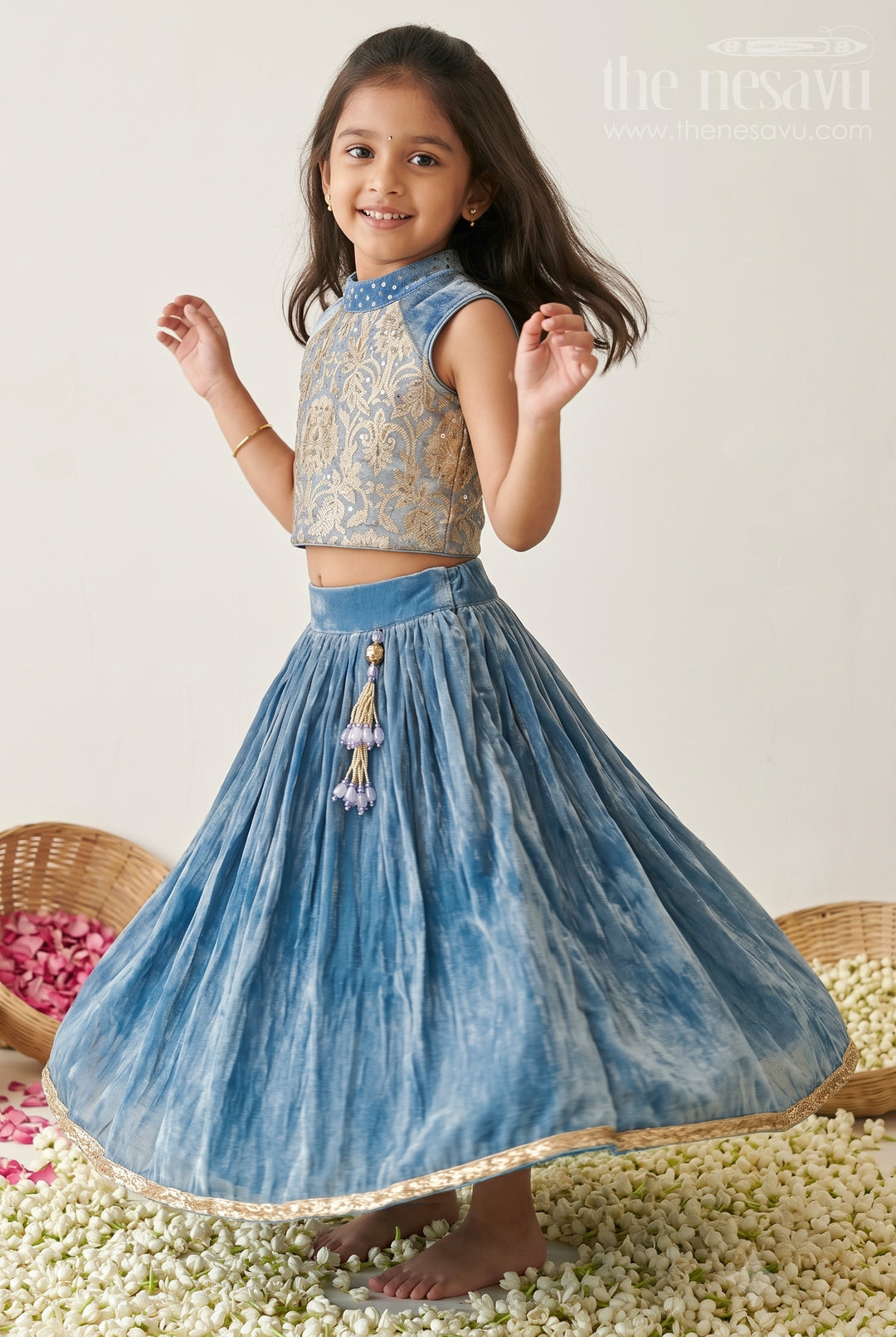 The Nesavu Girls Lehenga Choli Girls Lehenga Choli for Wedding Receptions and Festive Evenings Nesavu 16 (1Y) / Blue / Organza GL933A-16 Nesavu Girls Lehenga Choli For Receptions And Festive Celebrations With Embroidered Designer Yoke