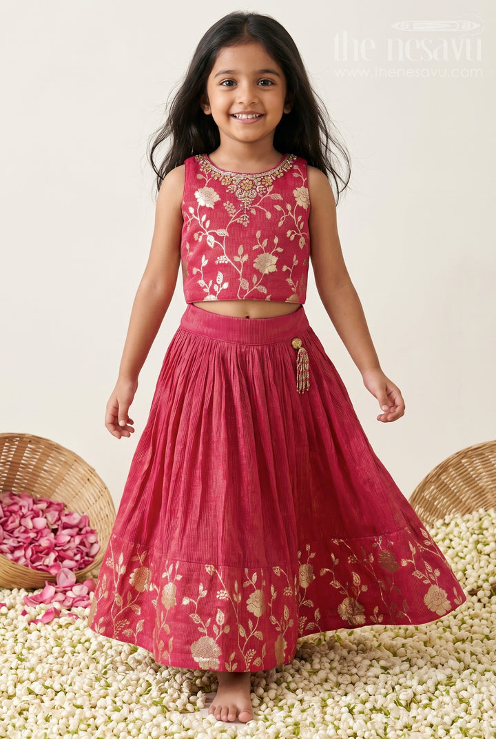The Nesavu Girls Lehenga Choli Girls Lehenga Choli for Weddings and Festival Family Celebrations Nesavu 16 (1Y) / Pink / Viscose Silk GL932A-16 Nesavu Girls Lehenga Choli With Embroidered Yoke For Weddings And Festive Celebrations