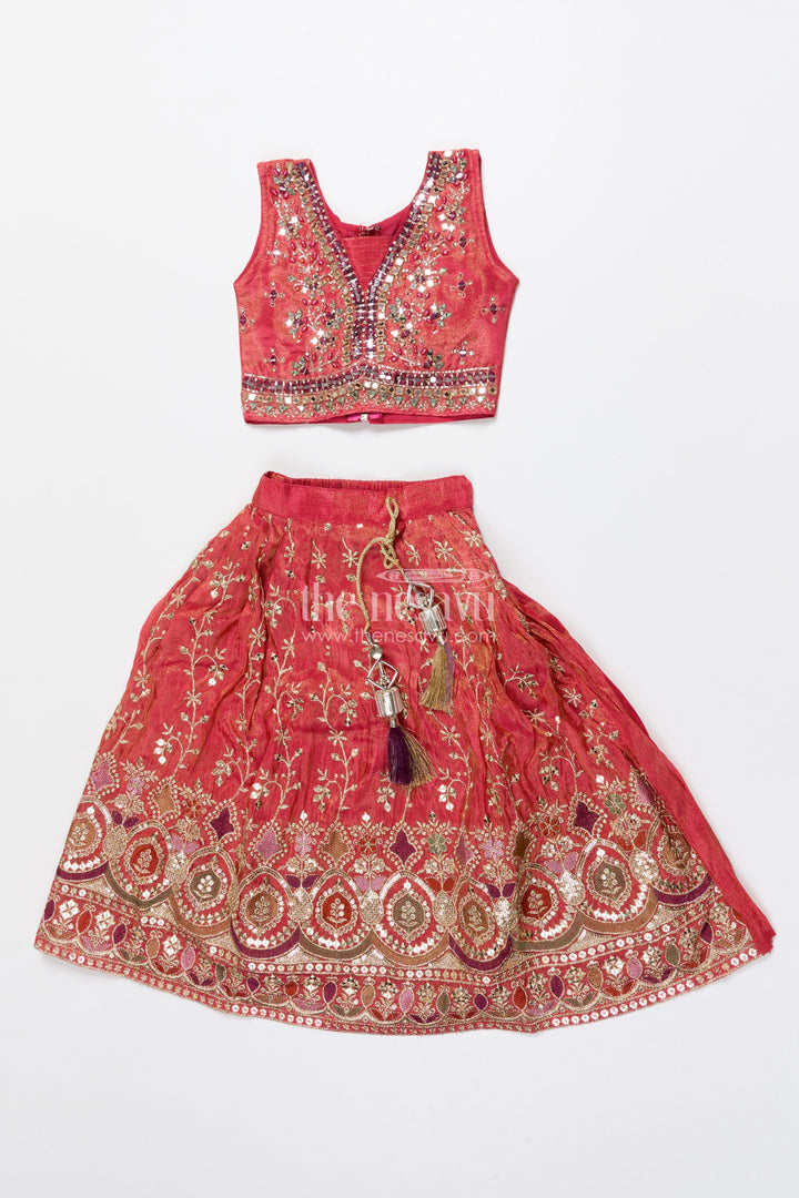 The Nesavu Girls Lehenga Choli Girls Lehenga Choli for Weddings and Festive Celebrations Nesavu 18 (2Y) / Red GL687B-18 Nesavu designer lehenga choli girls mirror embroidery weddings festive occasions