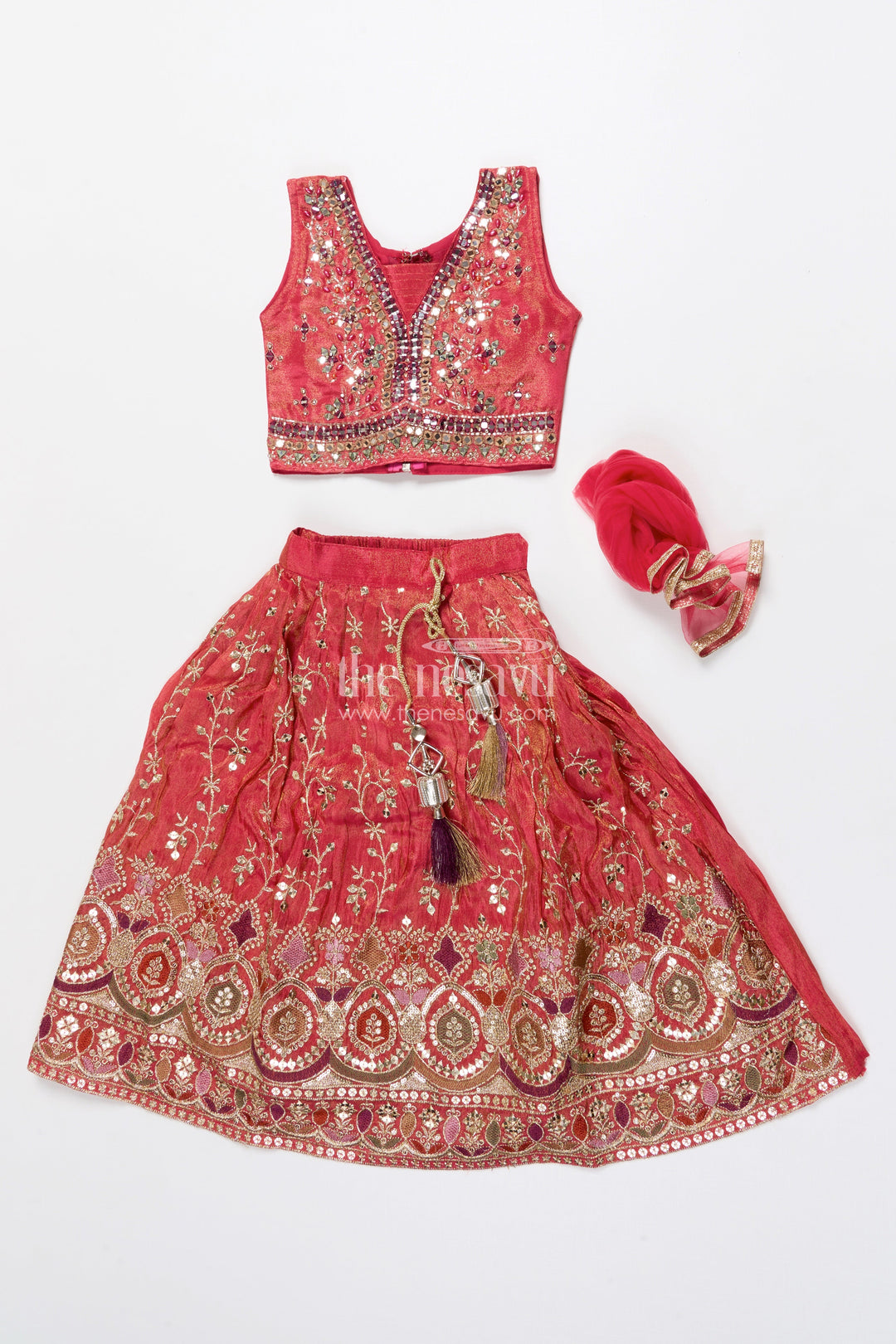 The Nesavu Girls Lehenga Choli Girls Lehenga Choli for Weddings and Festive Celebrations Nesavu Nesavu designer lehenga choli girls mirror embroidery weddings festive occasions