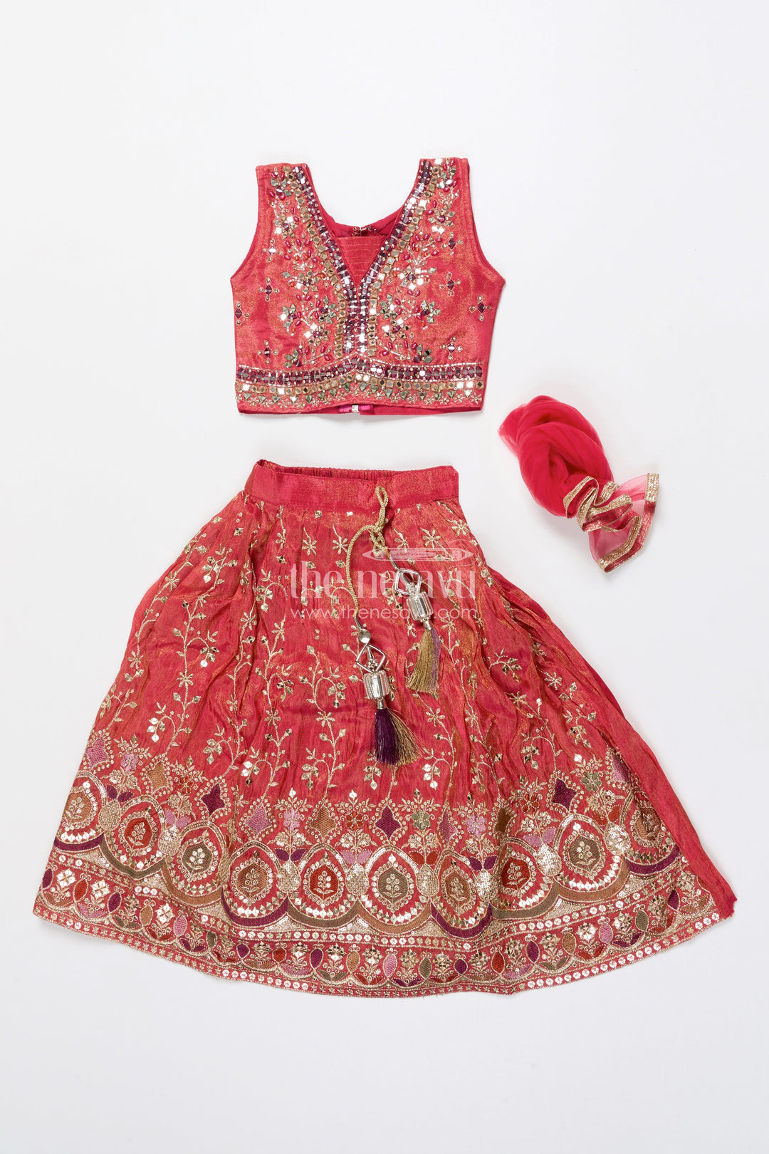The Nesavu Girls Lehenga Choli Girls Lehenga Choli for Weddings and Festive Celebrations Nesavu Nesavu designer lehenga choli girls mirror embroidery weddings festive occasions