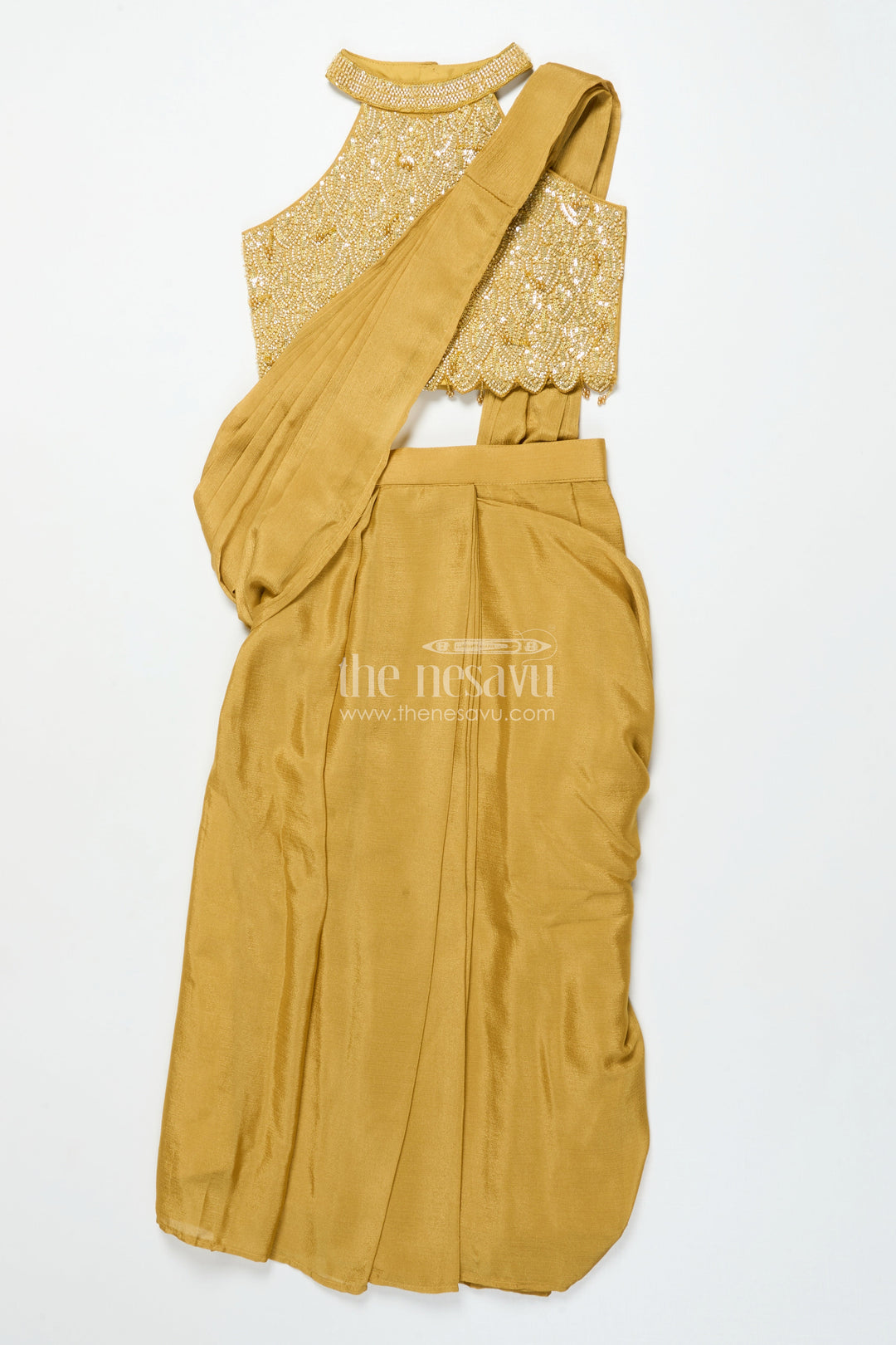 The Nesavu Girls Lehenga Choli Girls Lehenga Choli for Weddings and Festive Events Nesavu 24 (5Y) / Yellow GL841A-24 Nesavu girls lehenga choli muslin silk embroidery weddings festive occasions