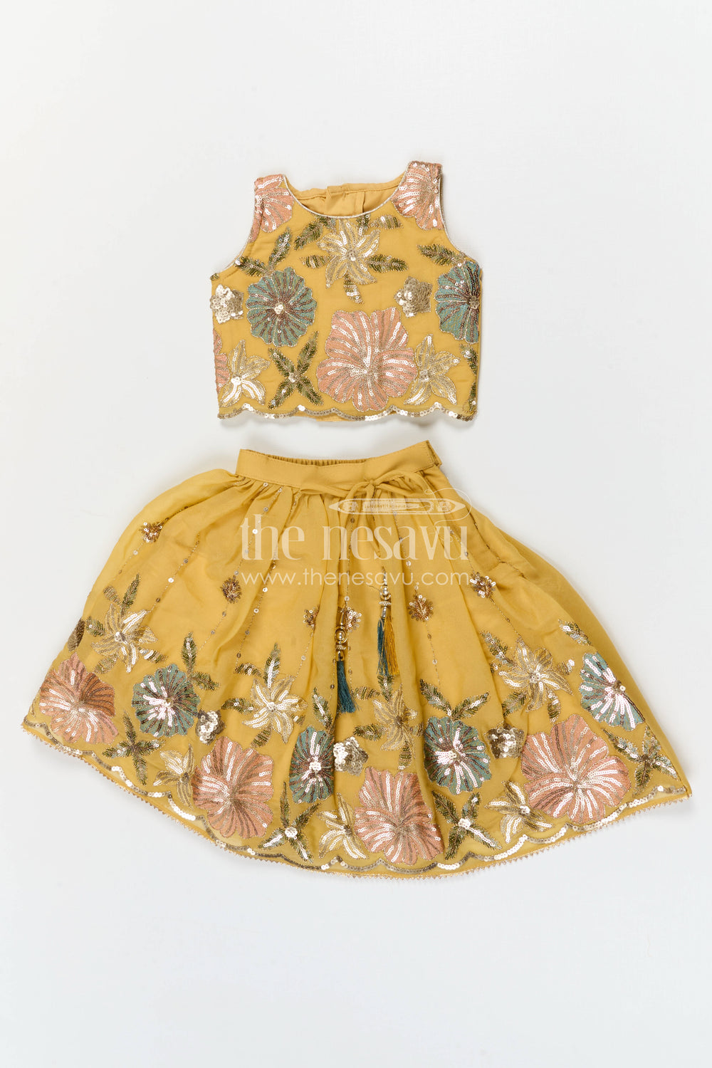 The Nesavu Girls Lehenga Choli Girls Lehenga Choli for Weddings and Festive Family Celebrations Nesavu Nesavu Girls Viscose Silk Lehenga Choli With Embroidered Yoke For Weddings And Festive Celebrations