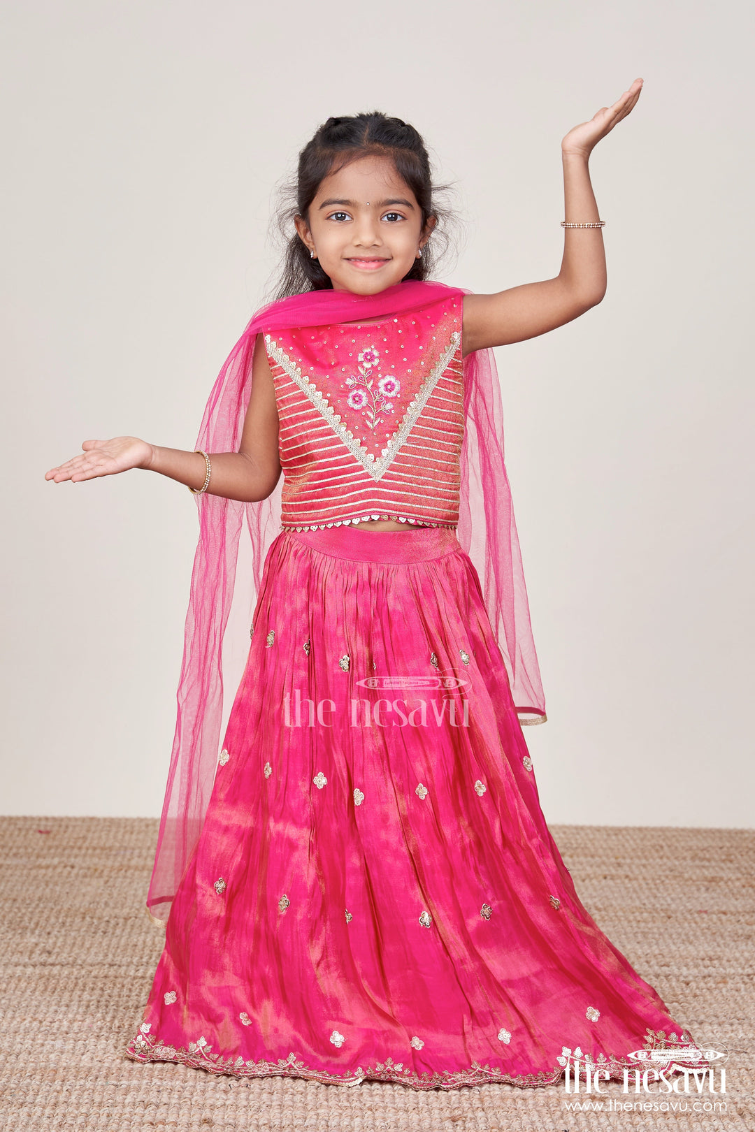 The Nesavu Girls Ethnic Lehenga Girls Lehenga Choli for Weddings and Festive Family Occasions Nesavu 16 (1Y) / Pink GL796B-16 Nesavu shimmer silk lehenga choli girls embroidery perfect weddings cultural celebrations