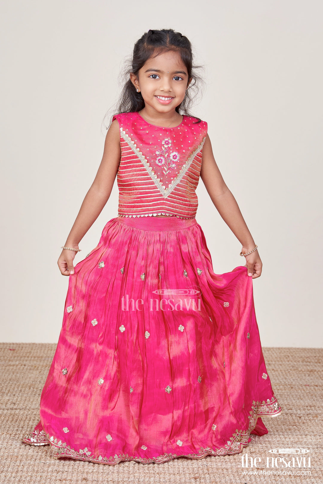 The Nesavu Girls Ethnic Lehenga Girls Lehenga Choli for Weddings and Festive Family Occasions Nesavu Nesavu shimmer silk lehenga choli girls embroidery perfect weddings cultural celebrations