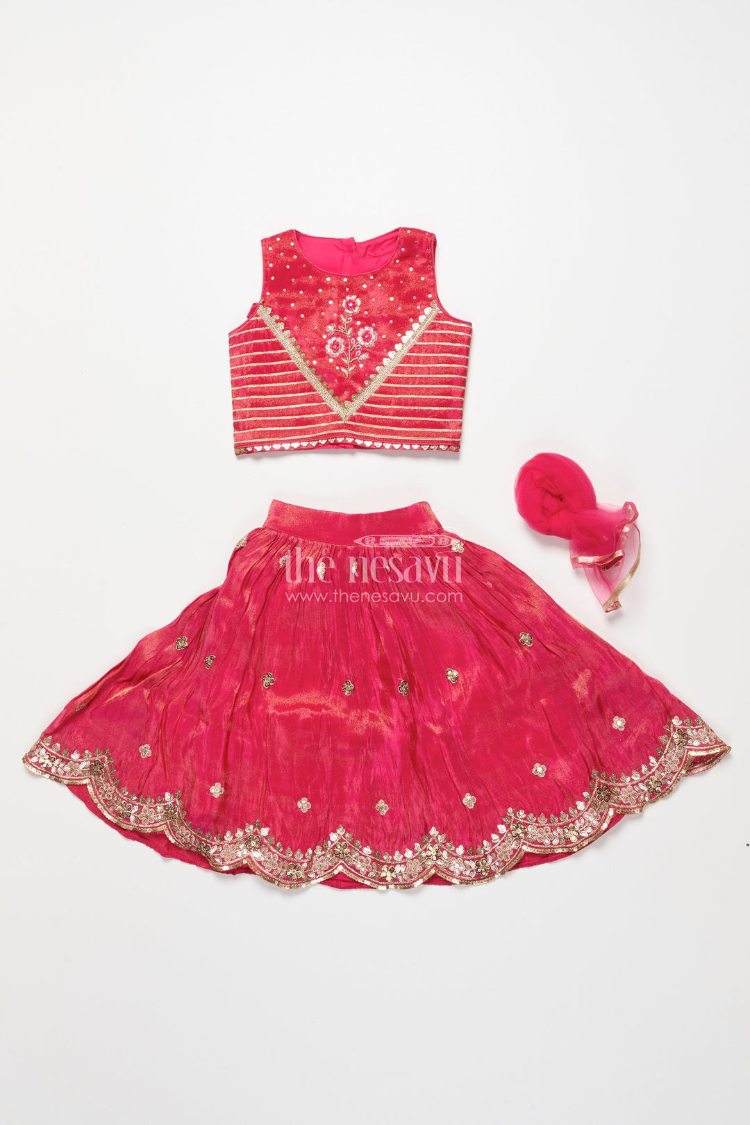 The Nesavu Girls Ethnic Lehenga Girls Lehenga Choli for Weddings and Festive Family Occasions Nesavu Nesavu shimmer silk lehenga choli girls embroidery perfect weddings cultural celebrations