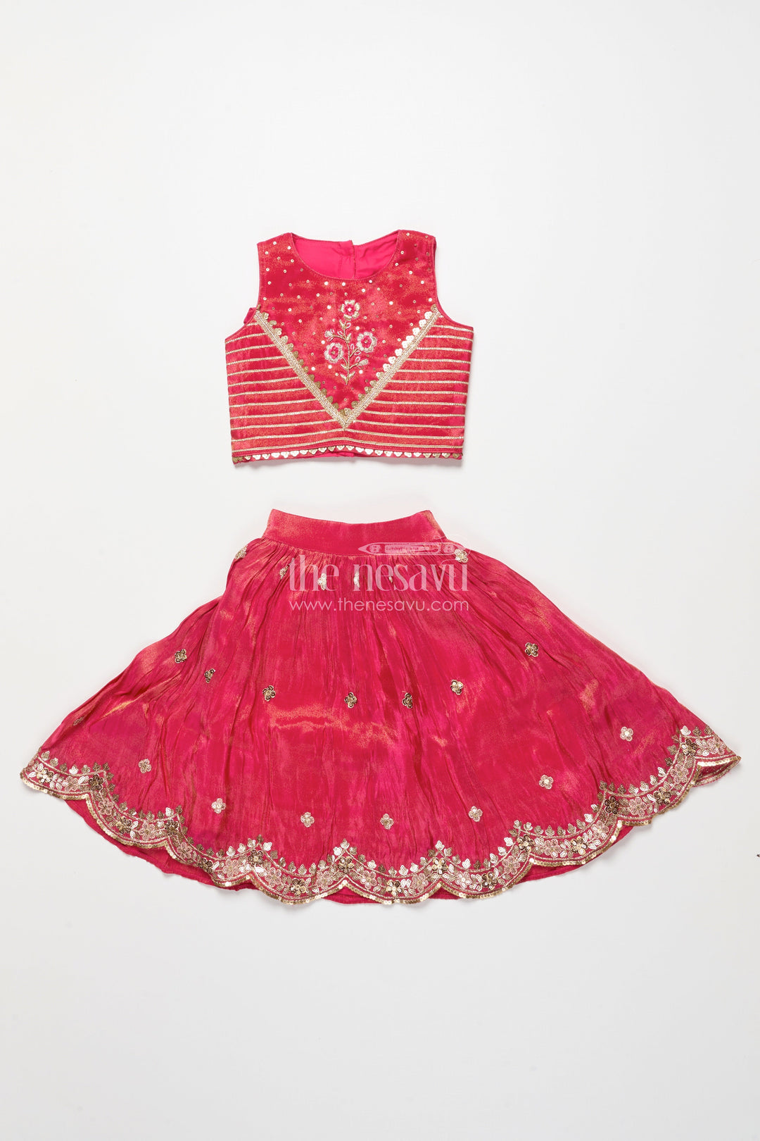 The Nesavu Girls Ethnic Lehenga Girls Lehenga Choli for Weddings and Festive Family Occasions Nesavu Nesavu shimmer silk lehenga choli girls embroidery perfect weddings cultural celebrations