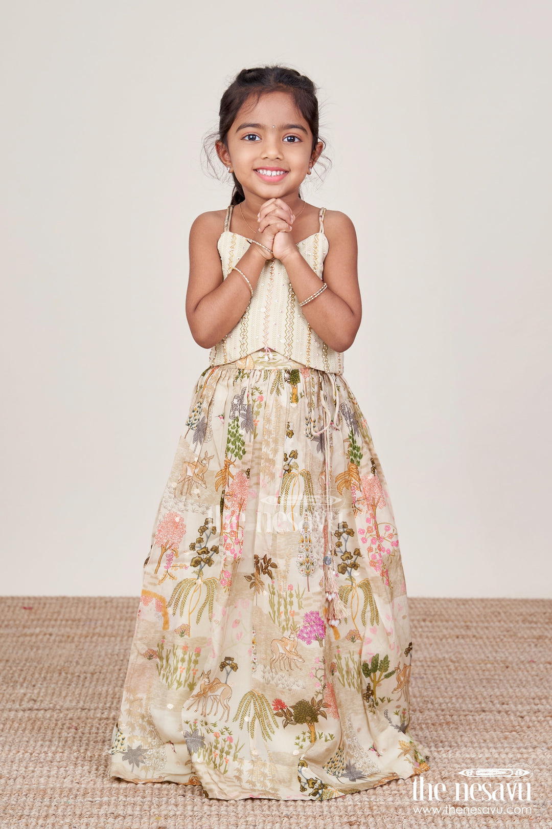 The Nesavu Girls Lehenga Choli Girls Lehenga Choli for Weddings and Festive Functions Nesavu 16 (1Y) / Cream GL810A-16 Nesavu girls lehenga choli weddings festive occasions cultural celebrations