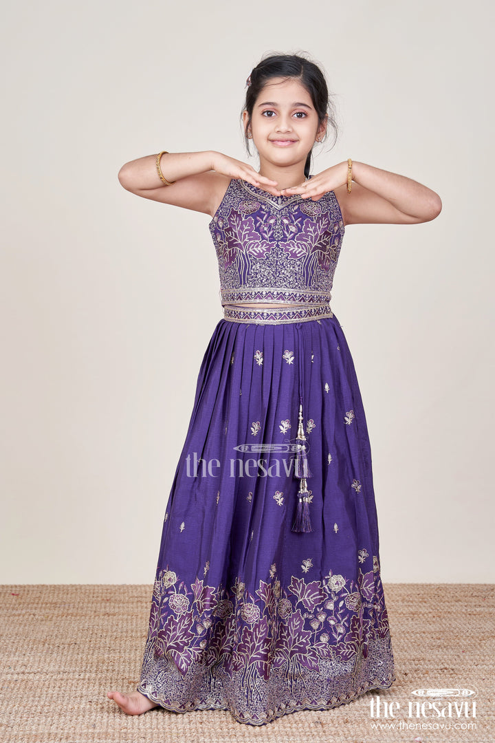 The Nesavu Girls Lehenga Choli Girls Lehenga Choli for Weddings and Festive Photoshoots Nesavu 24 (5Y) / Blue GL729A-24 Nesavu girls lehenga choli viscose silk embroidery perfect weddings traditional functions