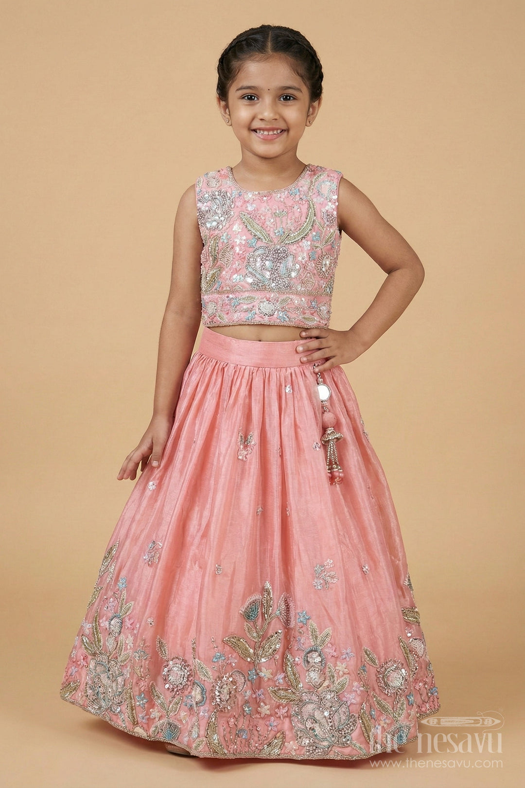The Nesavu Girls Lehenga Choli Girls Lehenga Choli for Weddings and Reception Parties Nesavu Nesavu girls lehenga choli in organza with heavy designer embroidery for weddings and receptions