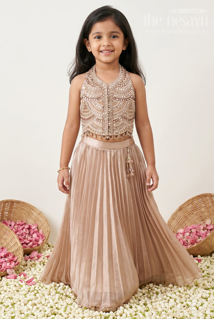 The Nesavu Girls Lehenga Choli Girls Lehenga Choli for Weddings and Temple Functions Nesavu 16 (1Y) / Cream / Georgette GL929B-16 Nesavu Girls Lehenga Choli Glaze Organza With Designer Embroidery Yoke For Weddings Festive Outfit