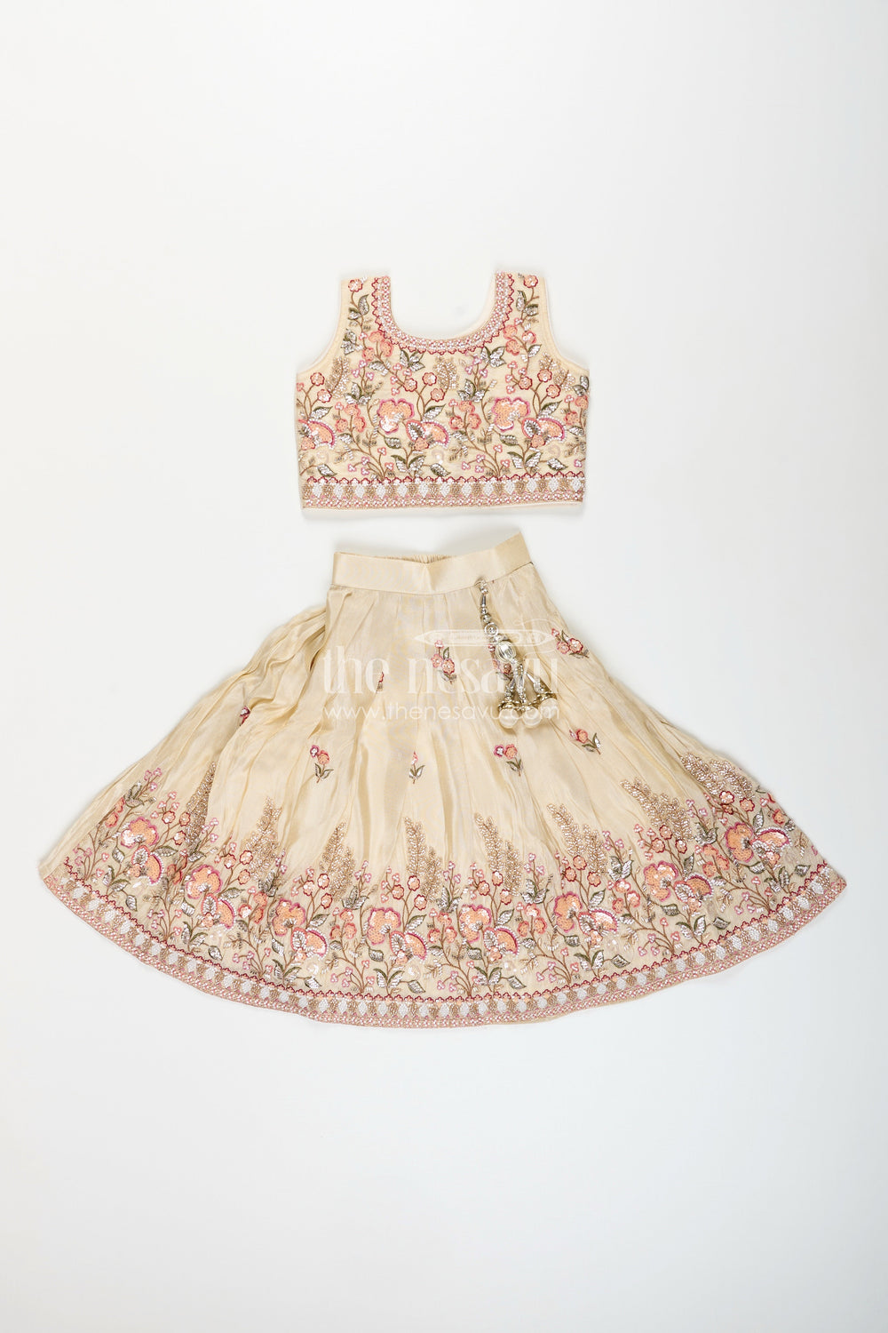 The Nesavu Girls lehenga choli for weddings and traditional celebrations Nesavu 18 (2Y) / Cream GL711C-18 Nesavu girls lehenga choli weddings naming ceremonies designer embroidery