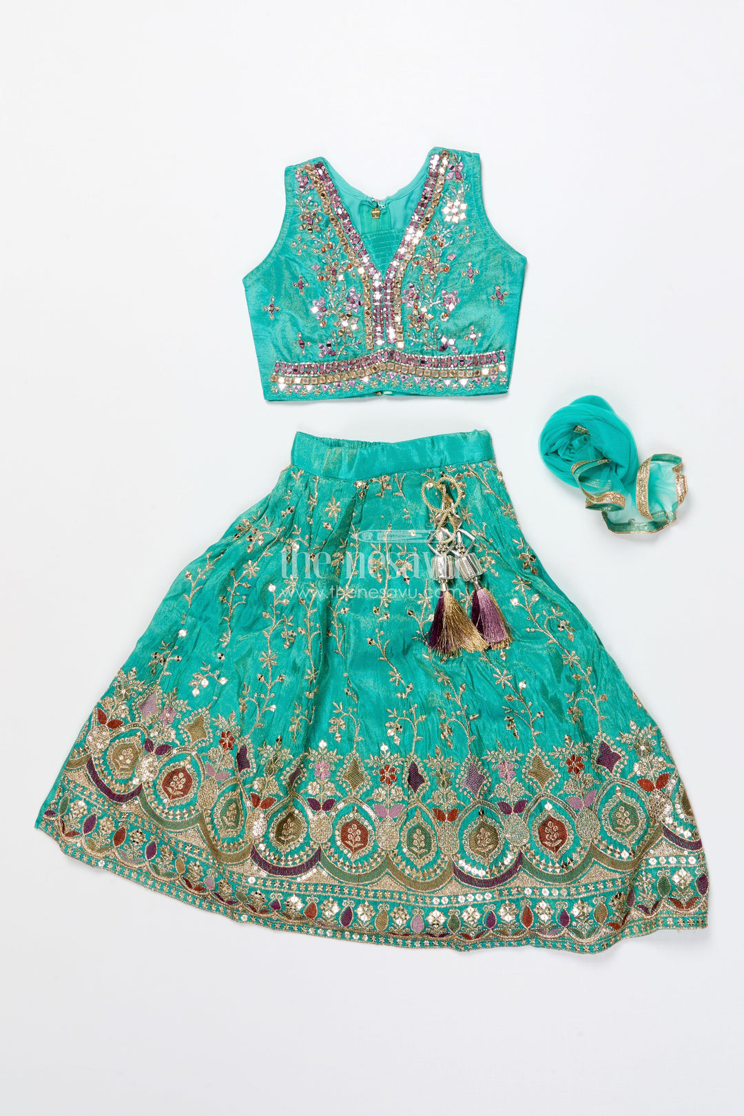 The Nesavu Girls Lehenga Choli Girls Lehenga Choli for Weddings and Traditional Celebrations Nesavu Nesavu lehenga choli set girls mirror embroidery weddings festive functions