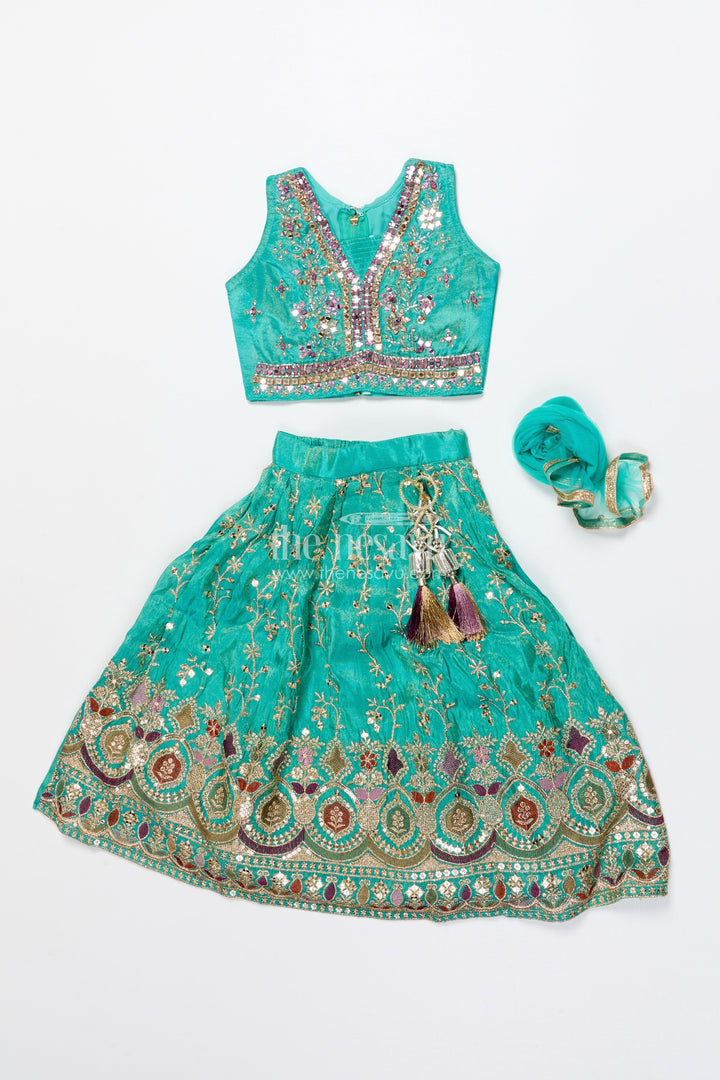 The Nesavu Girls Lehenga Choli Girls Lehenga Choli for Weddings and Traditional Celebrations Nesavu Nesavu lehenga choli set girls mirror embroidery weddings festive functions