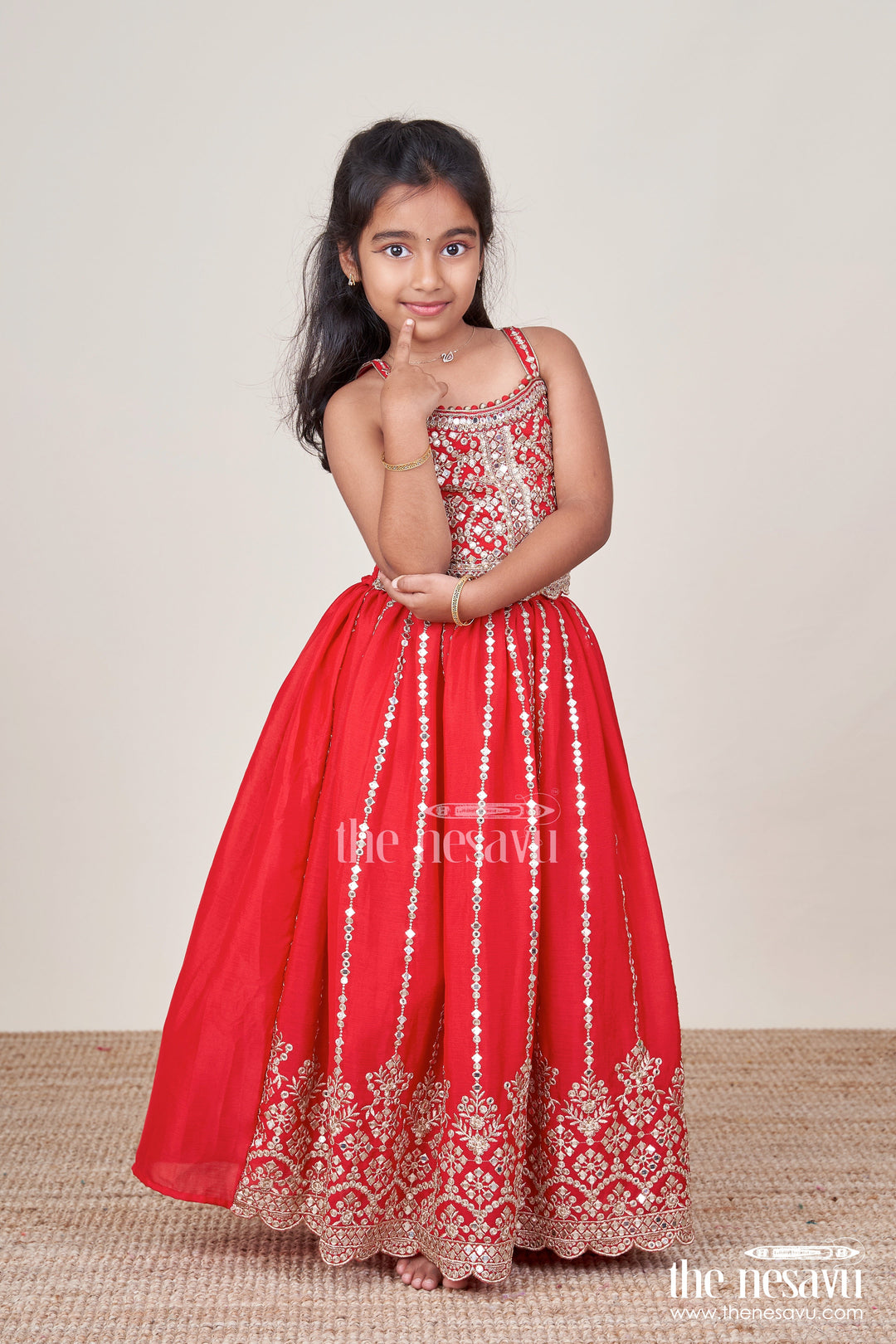 The Nesavu Girls Lehenga Choli Girls Lehenga Choli for Weddings and Traditional Festivities Nesavu 16 (1Y) / Red GL833C-16 Nesavu festive girls lehenga choli mirror embroidery weddings traditional events