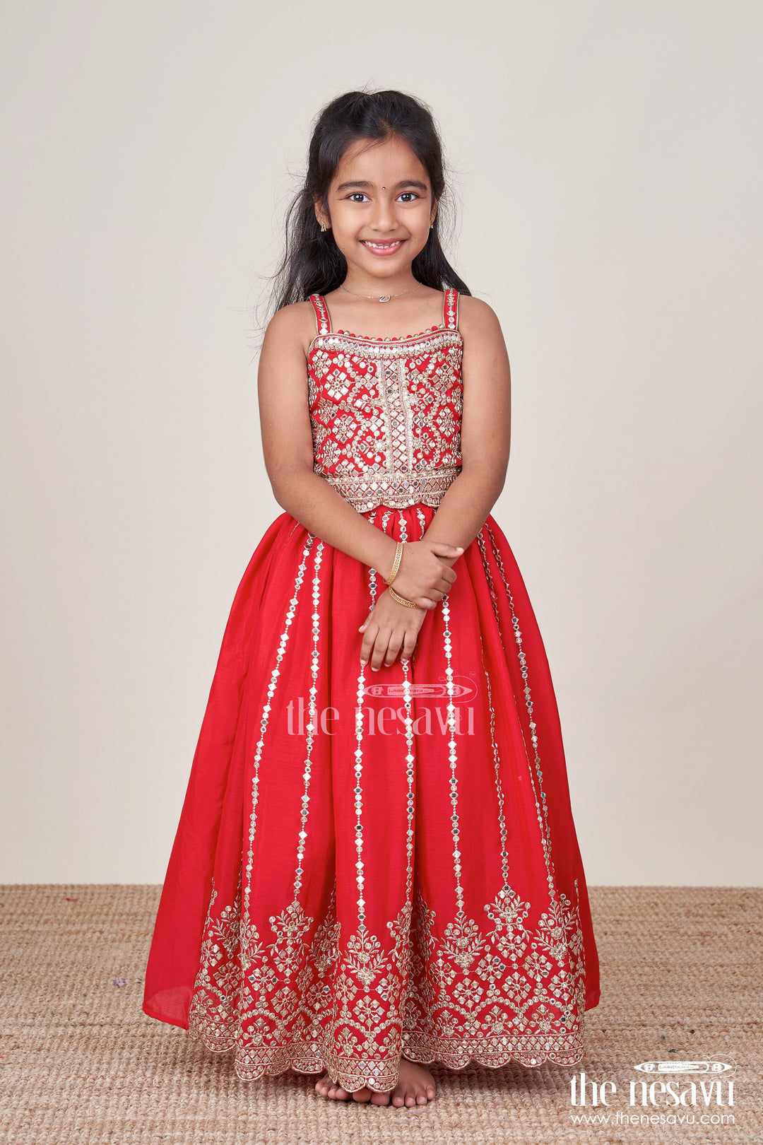 The Nesavu Girls Lehenga Choli Girls Lehenga Choli for Weddings and Traditional Festivities Nesavu Nesavu festive girls lehenga choli mirror embroidery weddings traditional events