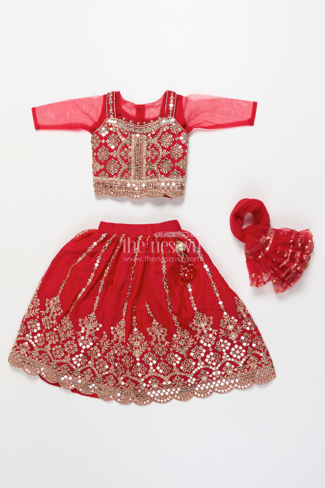 The Nesavu Girls Lehenga Choli Girls Lehenga Choli for Weddings and Traditional Festivities Nesavu Nesavu festive girls lehenga choli mirror embroidery weddings traditional events
