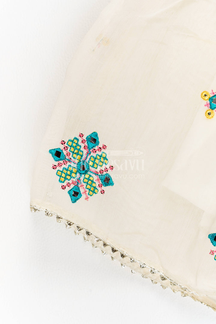 The Nesavu Girls Lehenga Choli Girls Lehenga Choli in Turquoise with Thread Embroidery Nesavu Nesavu Girls Lehenga Choli In Turquoise For Family Functions