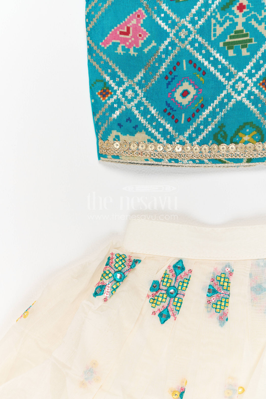 The Nesavu Girls Lehenga Choli Girls Lehenga Choli in Turquoise with Thread Embroidery Nesavu Nesavu Girls Lehenga Choli In Turquoise For Family Functions