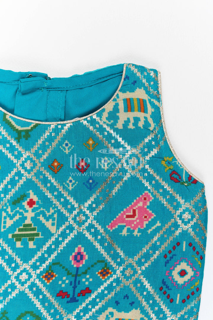 The Nesavu Girls Lehenga Choli Girls Lehenga Choli in Turquoise with Thread Embroidery Nesavu Nesavu Girls Lehenga Choli In Turquoise For Family Functions
