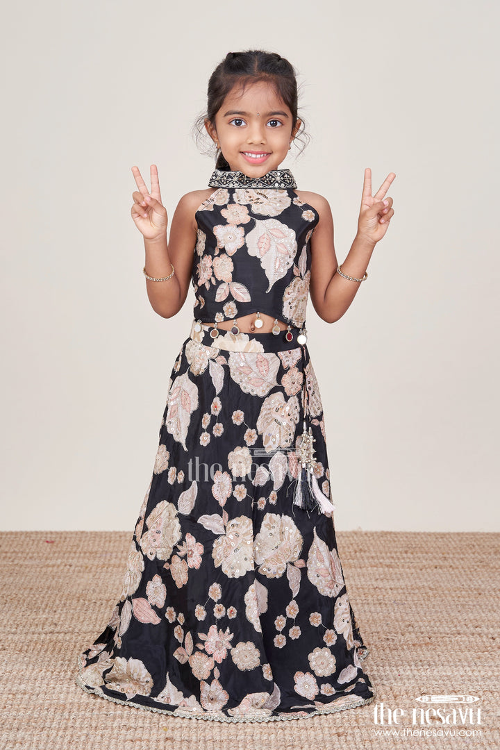 The Nesavu Girls Lehenga Choli Girls Lehenga Choli in Viscose Silk with Embroidered Yoke for Weddings and Parties Nesavu 16 (1Y) / Black GL737C-16 Nesavu girls embroidered silk lehenga choli designer yoke weddings festive occasions