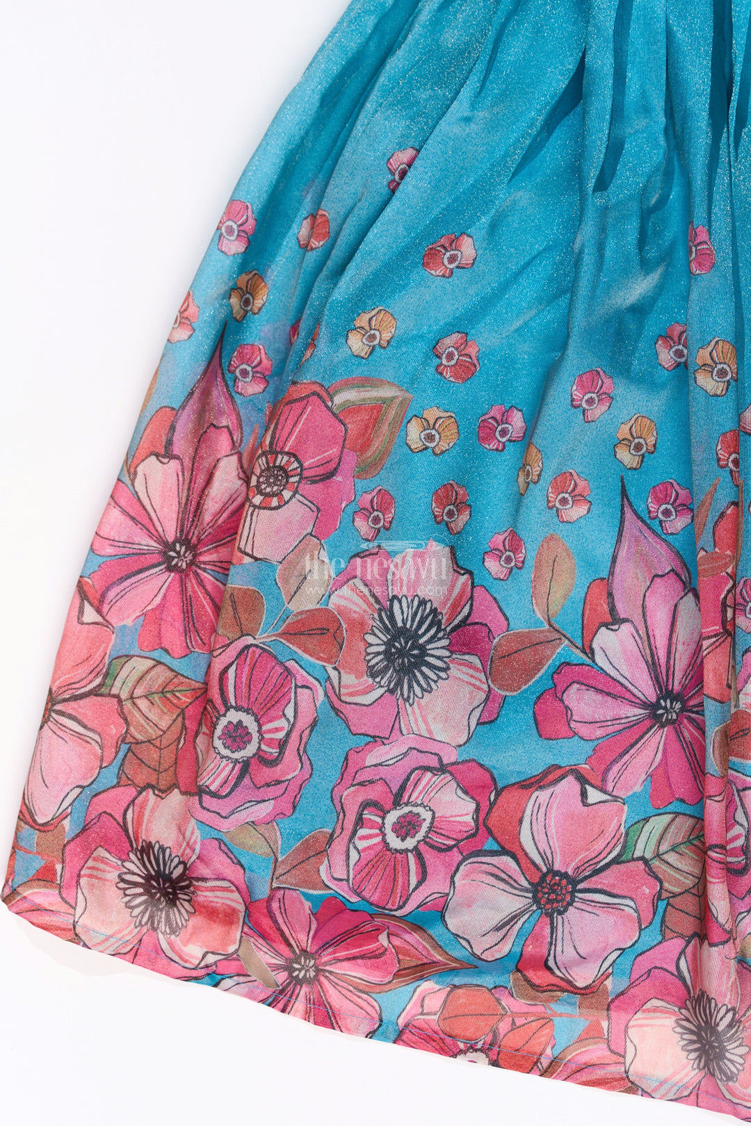 The Nesavu Girls Lehenga Choli Girls Lehenga Choli Party Wear in Teal and Pink with Digital Floral Prints and Jacket Nesavu Girls Floral Printed Lehenga Choli Party Wear Embroidered Blouse Jacket | The Nesavu