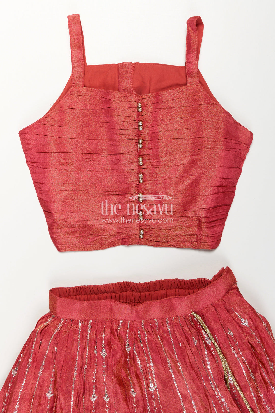 The Nesavu Girls Lehenga Choli Girls Lehenga Choli Red Colour in Shimmer Silk with Embroidered Jacket and Flared Skirt Nesavu Girls Red Colour Lehenga Choli Set Embroidered Jacket Shimmer Viscose Silk | The Nesavu