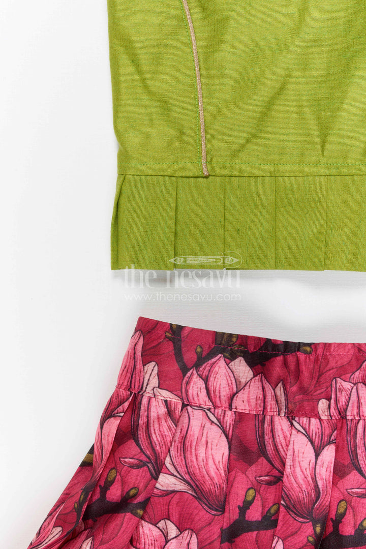 The Nesavu Girls Lehenga Choli Girls Lehenga Choli Set for Festive Dance Celebrations Nesavu Nesavu Girls Chanderi Cotton Lehenga Choli Set With Festive Digital Prints For Celebrations