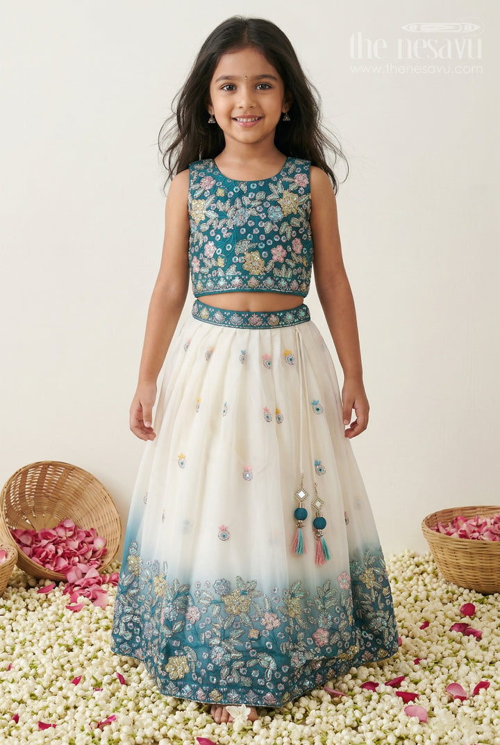 The Nesavu Girls Lehenga Choli Girls Lehenga Choli Set for Festive Functions and Traditional Celebrations Nesavu 24 (5Y) / Green / Georgette GL883AB-24 Nesavu Girls Lehenga Choli For Festive Occasions With Georgette Fabric And Designer Embroidery Yoke
