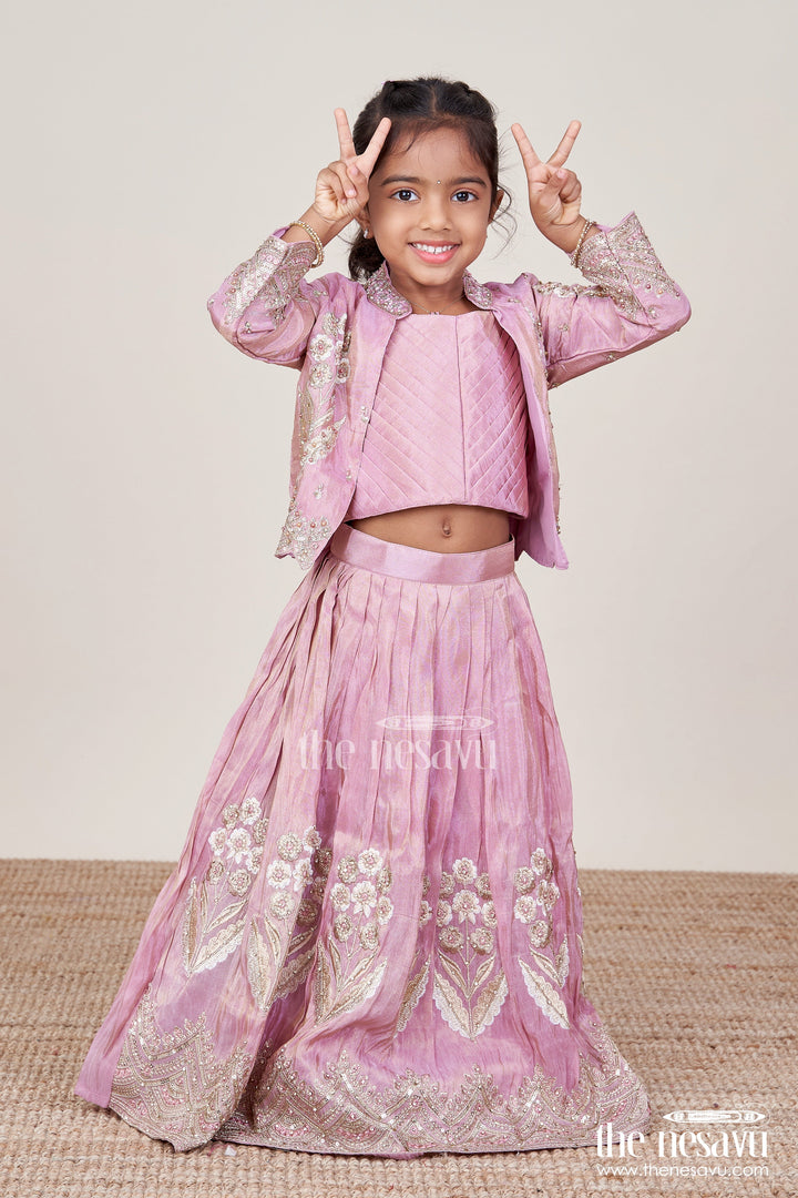 The Nesavu Girls Lehenga Choli Girls Lehenga Choli Set for Weddings and Festive Celebrations Nesavu 16 (1Y) / Pink GL768A-16 Nesavu girls lehenga choli set jacket weddings festive family functions
