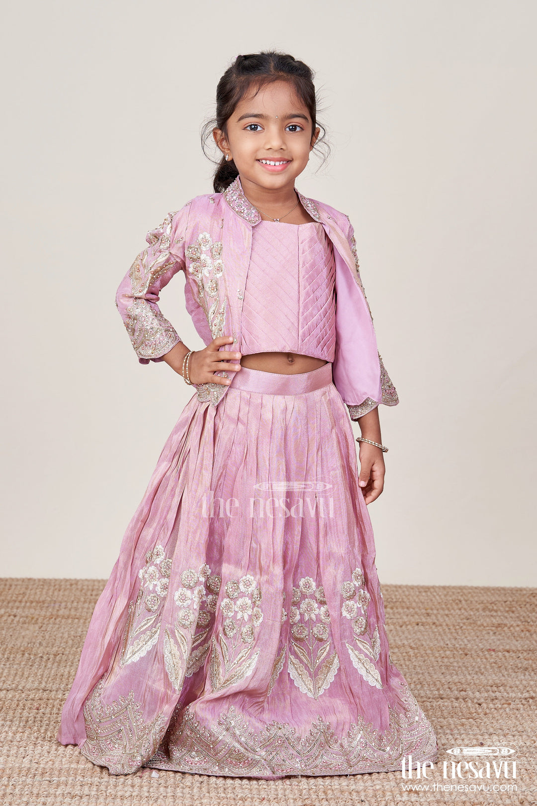 The Nesavu Girls Lehenga Choli Girls Lehenga Choli Set for Weddings and Festive Celebrations Nesavu Nesavu girls lehenga choli set jacket weddings festive family functions