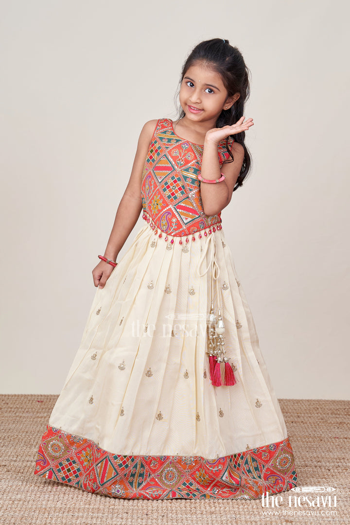 The Nesavu Girls Lehenga Choli Girls Lehenga Choli Set for Weddings and Festive Family Functions Nesavu 24 (5Y) / Orange GL755A-24 Nesavu lehenga choli set girls shimmer embroidery weddings festive occasions