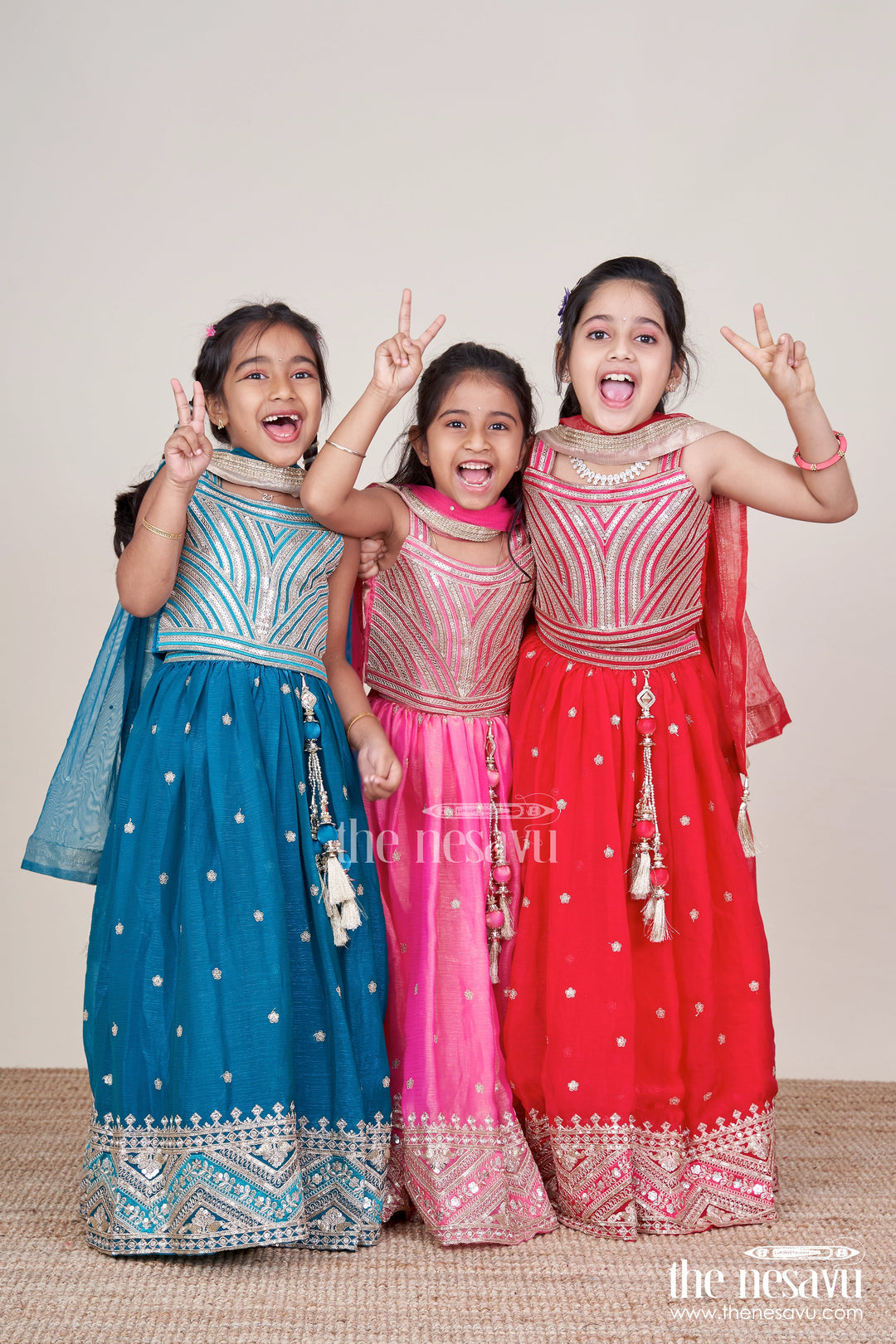 The Nesavu Girls Lehenga Choli Girls Lehenga Choli Set for Weddings and Festive Occasions Nesavu Nesavu designer lehenga choli girls embroidered georgette blouse flared festive skirt