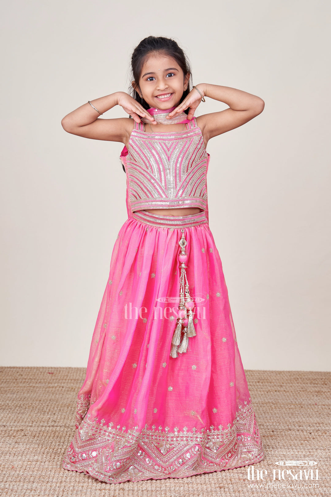 The Nesavu Girls Lehenga Choli Girls Lehenga Choli Set for Weddings and Festive Occasions Nesavu Nesavu designer lehenga choli girls embroidered georgette blouse flared festive skirt