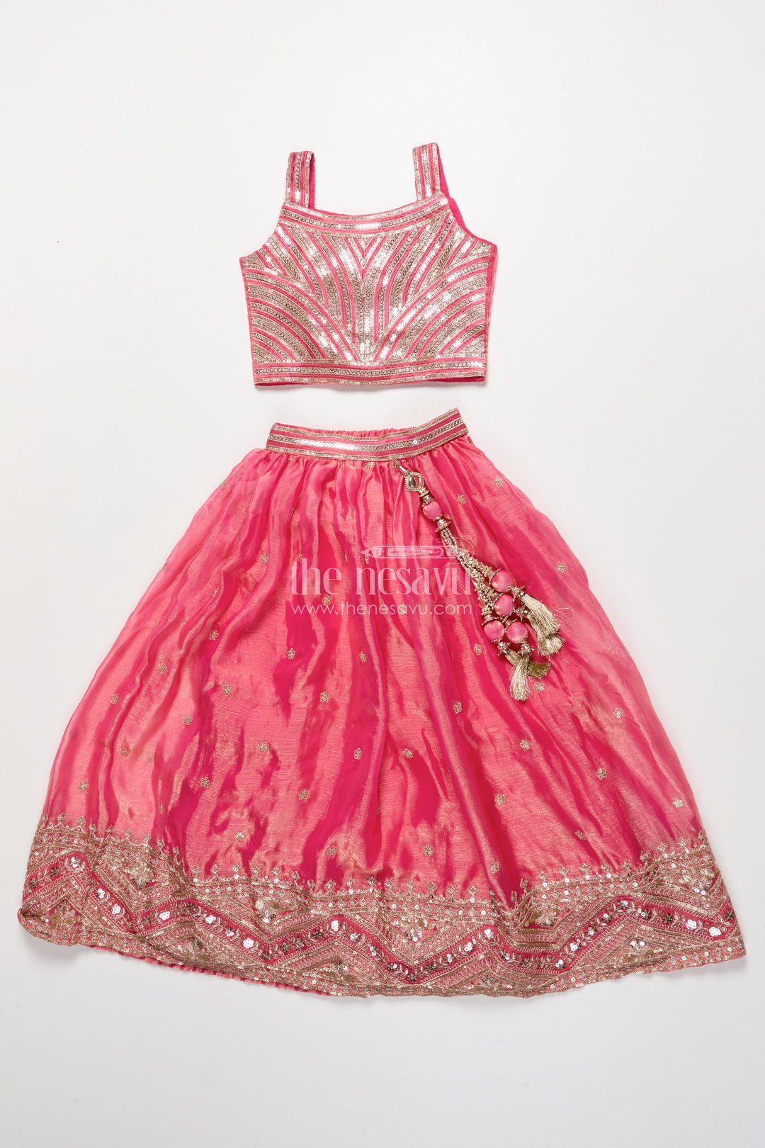 The Nesavu Girls Lehenga Choli Girls Lehenga Choli Set for Weddings and Festive Occasions Nesavu Nesavu designer lehenga choli girls embroidered georgette blouse flared festive skirt