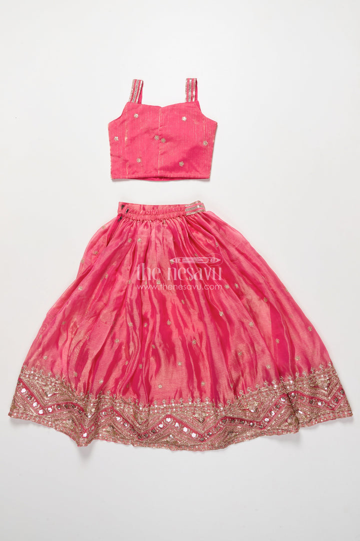The Nesavu Girls Lehenga Choli Girls Lehenga Choli Set for Weddings and Festive Occasions Nesavu Nesavu designer lehenga choli girls embroidered georgette blouse flared festive skirt
