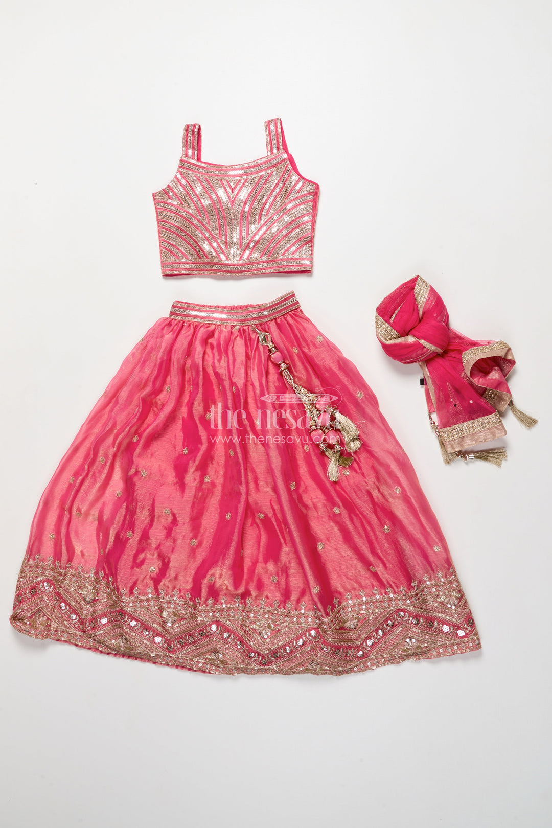 The Nesavu Girls Lehenga Choli Girls Lehenga Choli Set for Weddings and Festive Occasions Nesavu Nesavu designer lehenga choli girls embroidered georgette blouse flared festive skirt