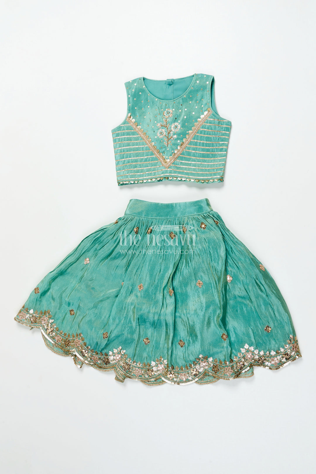 The Nesavu Girls Lehenga Choli Girls Lehenga Choli Set for Weddings and Temple Festivals Nesavu 16 (1Y) / Green GL796A-16 Nesavu girls designer lehenga choli set zari embroidery weddings traditional festivals