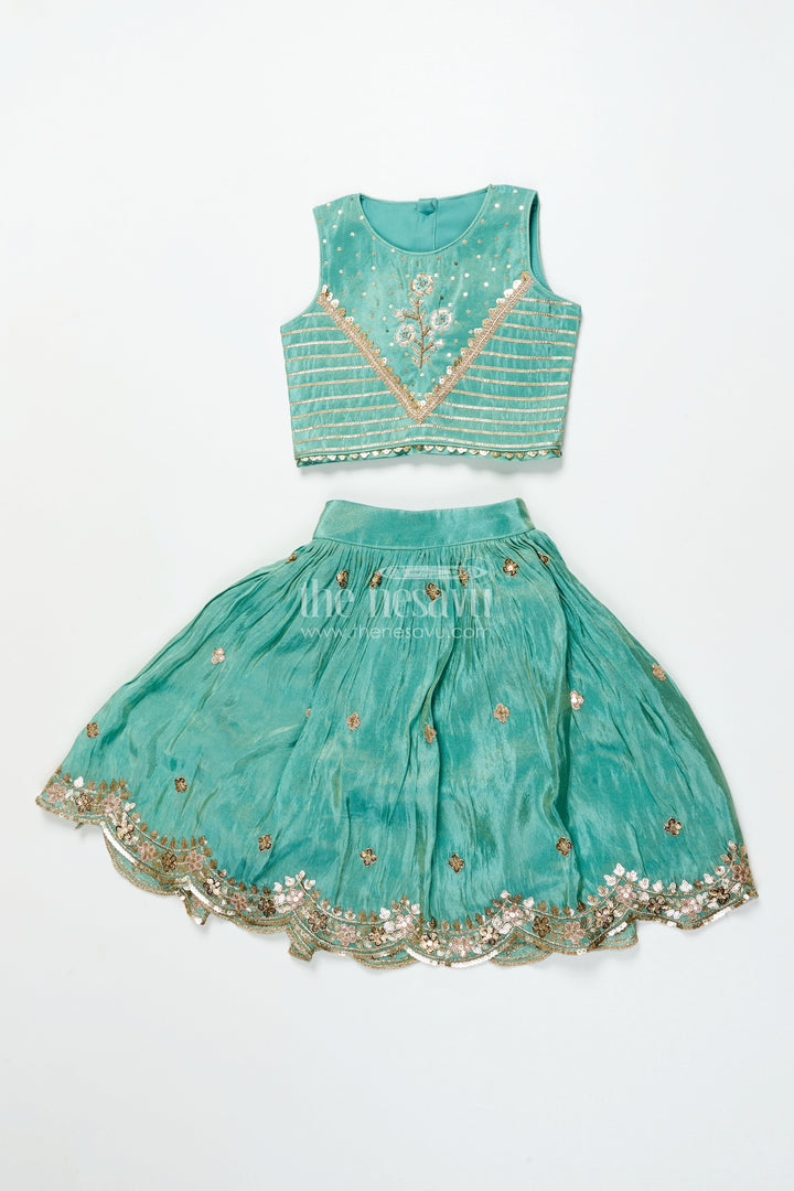 The Nesavu Girls Lehenga Choli Girls Lehenga Choli Set for Weddings and Temple Festivals Nesavu 16 (1Y) / Green GL796A-16 Nesavu girls designer lehenga choli set zari embroidery weddings traditional festivals