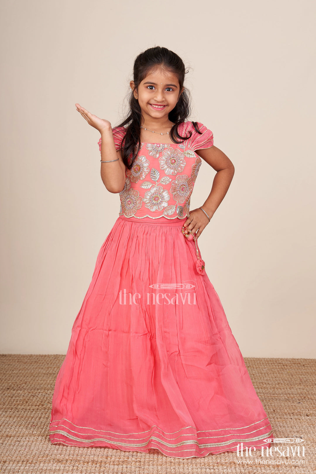 The Nesavu Girls Lehenga Choli Girls Lehenga Choli Set with Embroidered Blouse for Festive Functions Nesavu 16 (1Y) / Pink GL797A-16 Nesavu girls lehenga choli designer embroidery  perfect weddings poojas birthdays