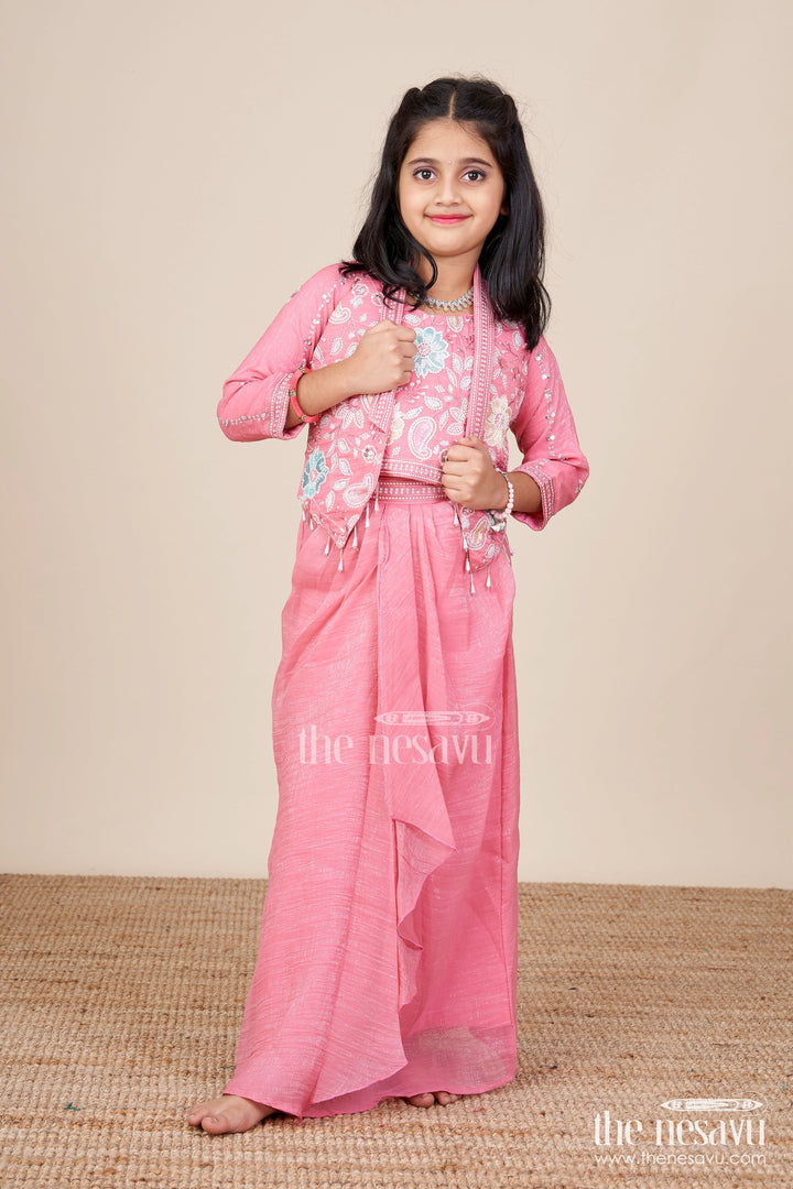 The Nesavu Girls Lehenga Choli Girls Lehenga Choli Set with Embroidered Jacket for Wedding Functions Nesavu 26 (6Y) / Pink GL818A-26 Nesavu girls lehenga choli set embroidered jacket  ideal weddings receptions
