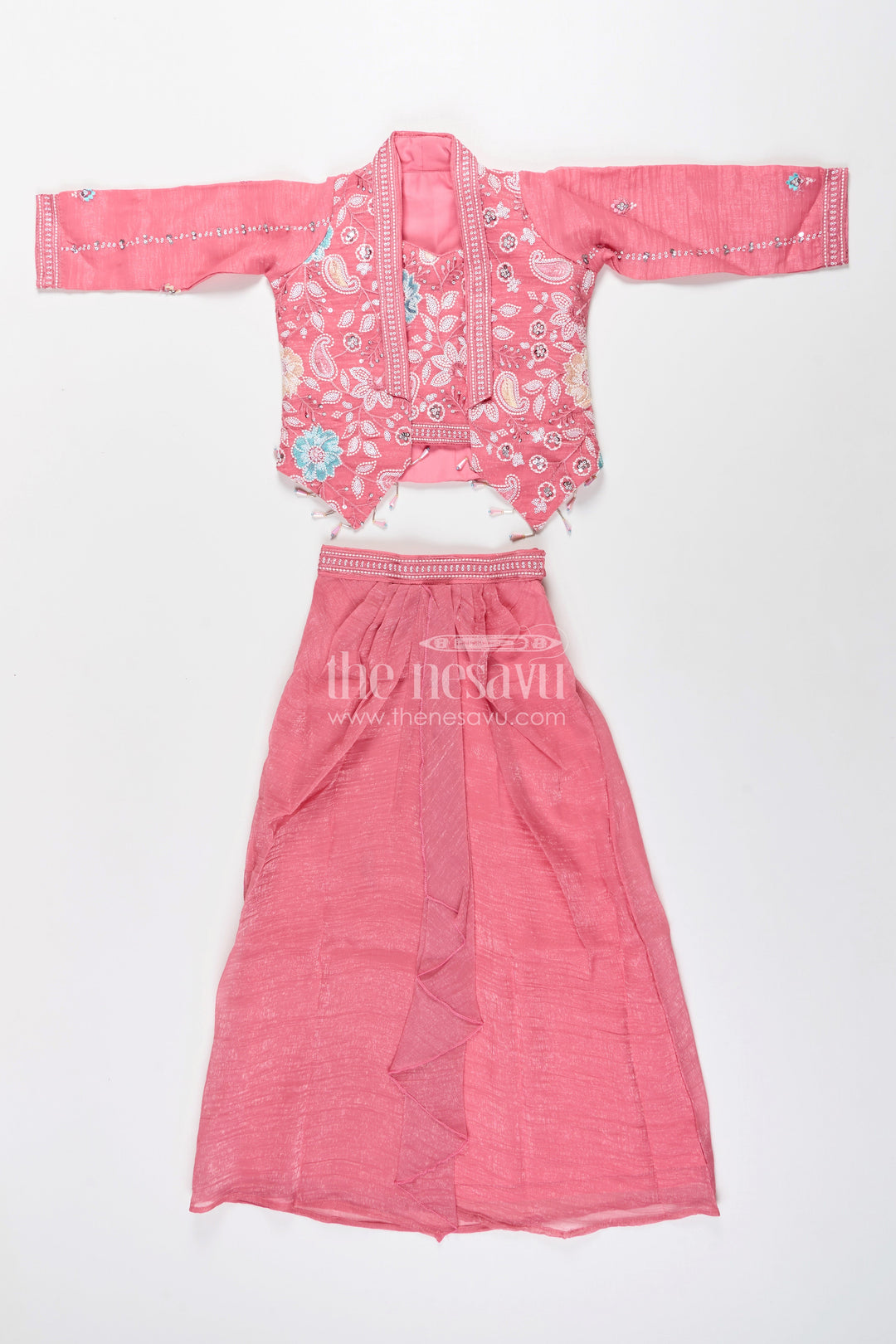 The Nesavu Girls Lehenga Choli Girls lehenga choli set with embroidered jacket for wedding functions Nesavu Nesavu girls lehenga choli set embroidered jacket  ideal weddings receptions