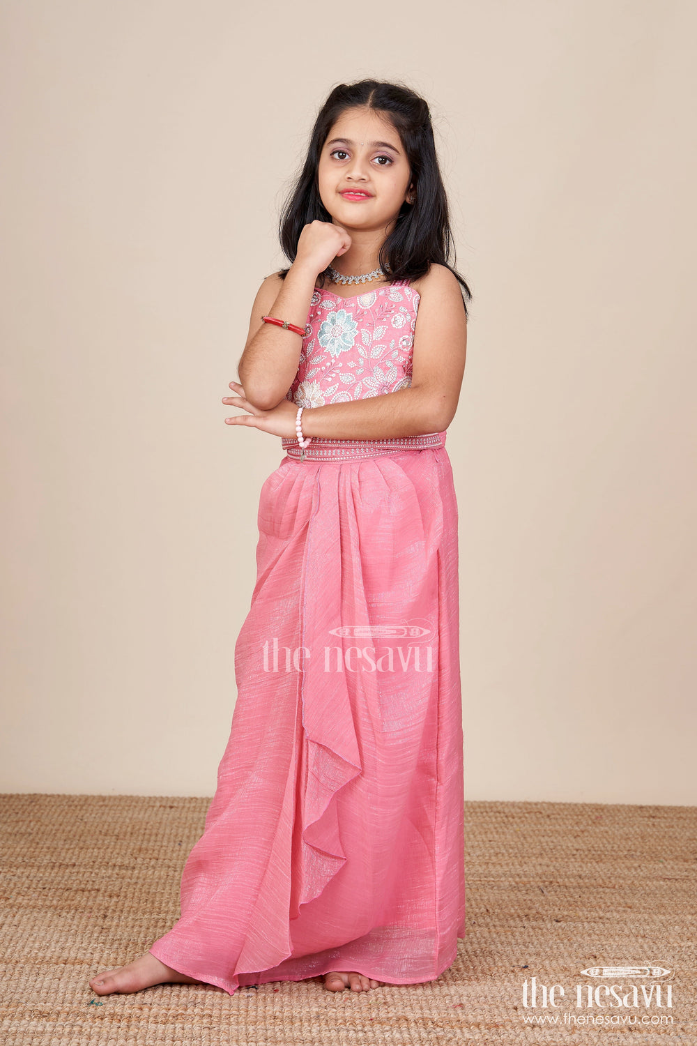 The Nesavu Girls Lehenga Choli Girls Lehenga Choli Set with Embroidered Jacket for Wedding Functions Nesavu Nesavu girls lehenga choli set embroidered jacket  ideal weddings receptions