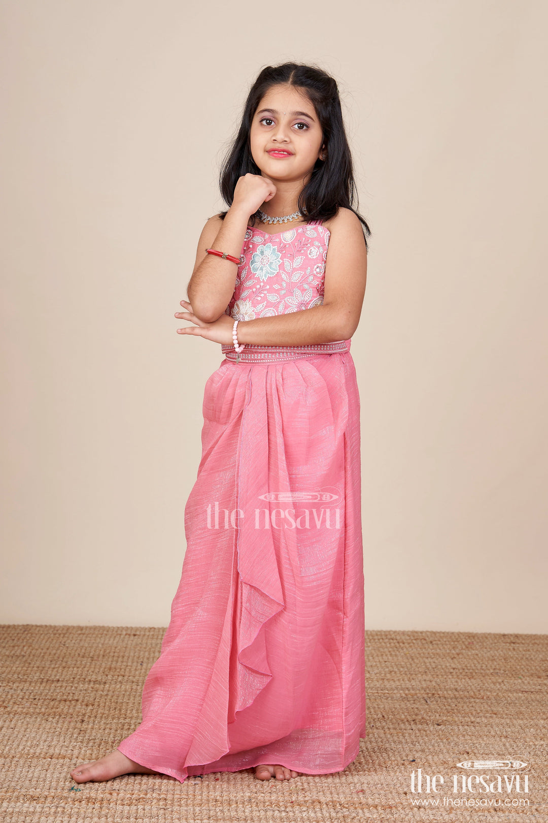 The Nesavu Girls Lehenga Choli Girls Lehenga Choli Set with Embroidered Jacket for Wedding Functions Nesavu Nesavu girls lehenga choli set embroidered jacket  ideal weddings receptions