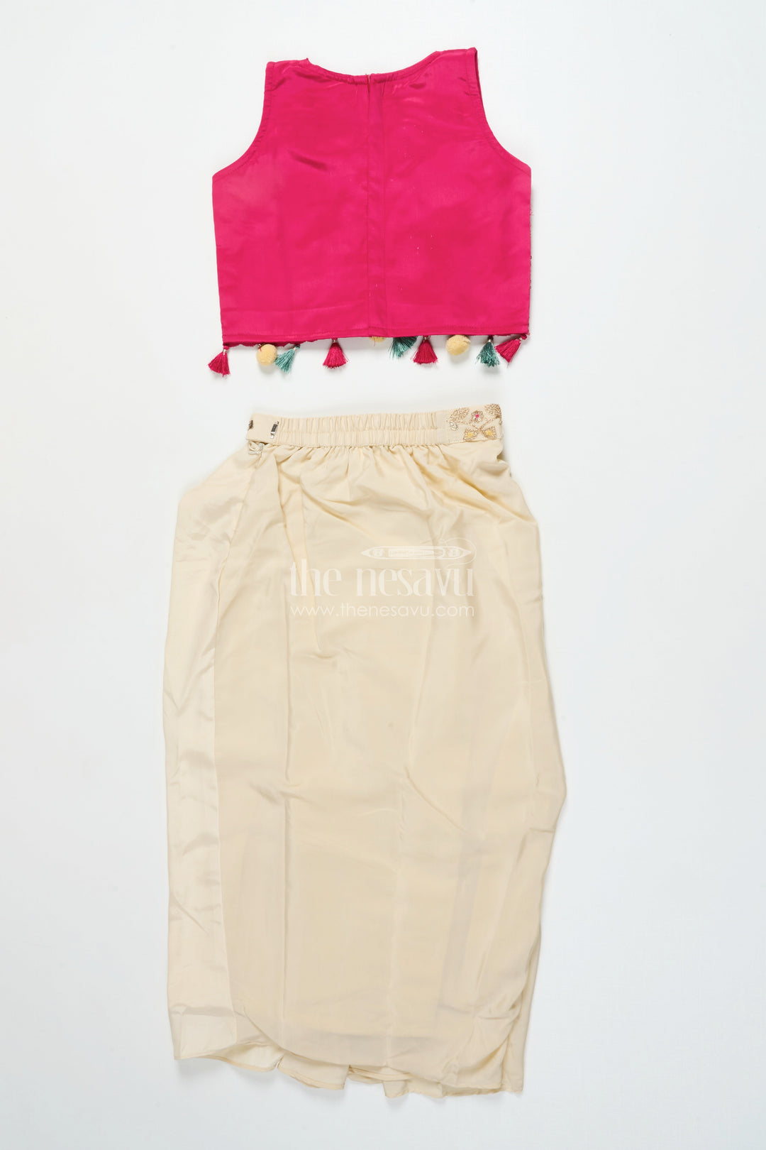 The Nesavu Girls Lehenga Choli Girls Lehenga Choli Set with Embroidered Shrug for Celebrations Nesavu Nesavu girls lehenga set embroidered shrug muslin silk weddings Diwali