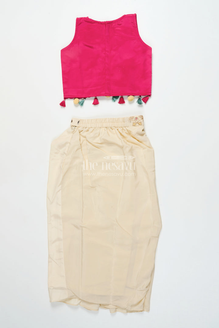 The Nesavu Girls Lehenga Choli Girls Lehenga Choli Set with Embroidered Shrug for Celebrations Nesavu Nesavu girls lehenga set embroidered shrug muslin silk weddings Diwali