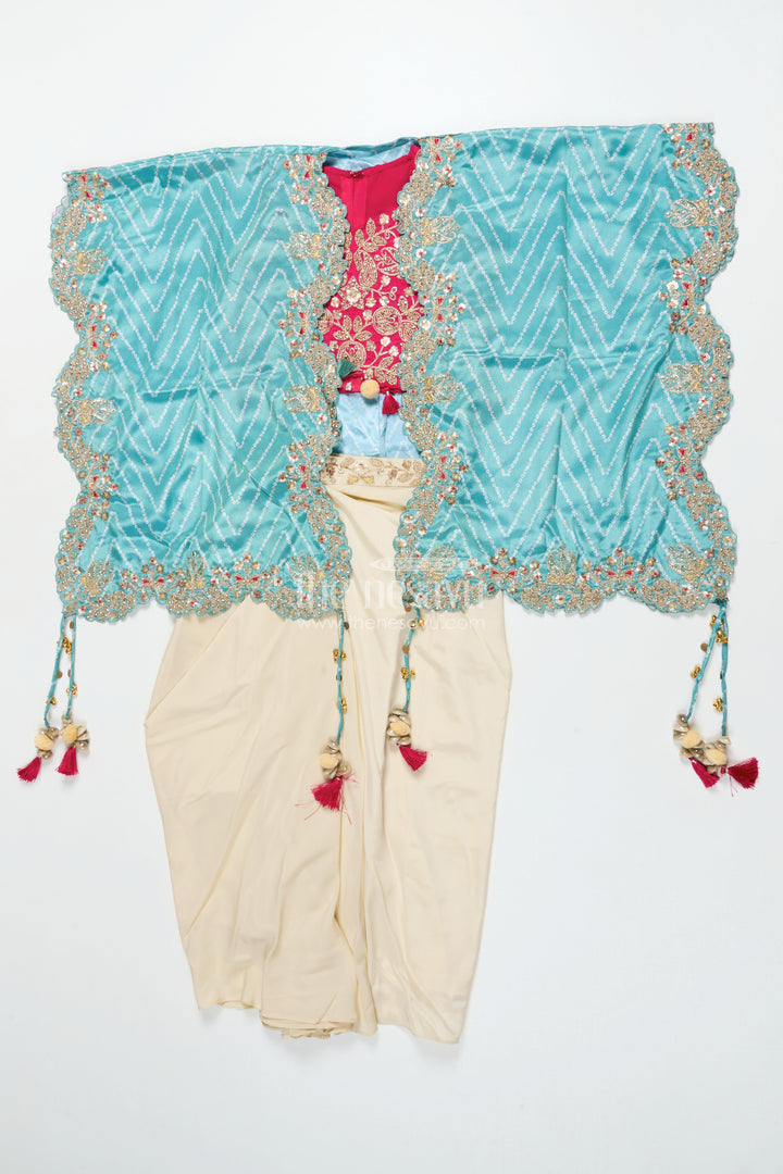 The Nesavu Girls Lehenga Choli Girls Lehenga Choli Set with Embroidered Shrug for Celebrations Nesavu Nesavu girls lehenga set embroidered shrug muslin silk weddings Diwali