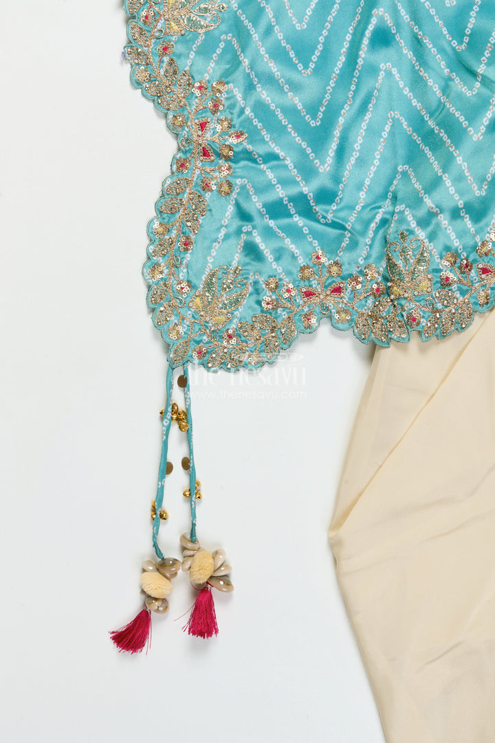 The Nesavu Girls Lehenga Choli Girls Lehenga Choli Set with Embroidered Shrug for Celebrations Nesavu Nesavu girls lehenga set embroidered shrug muslin silk weddings Diwali