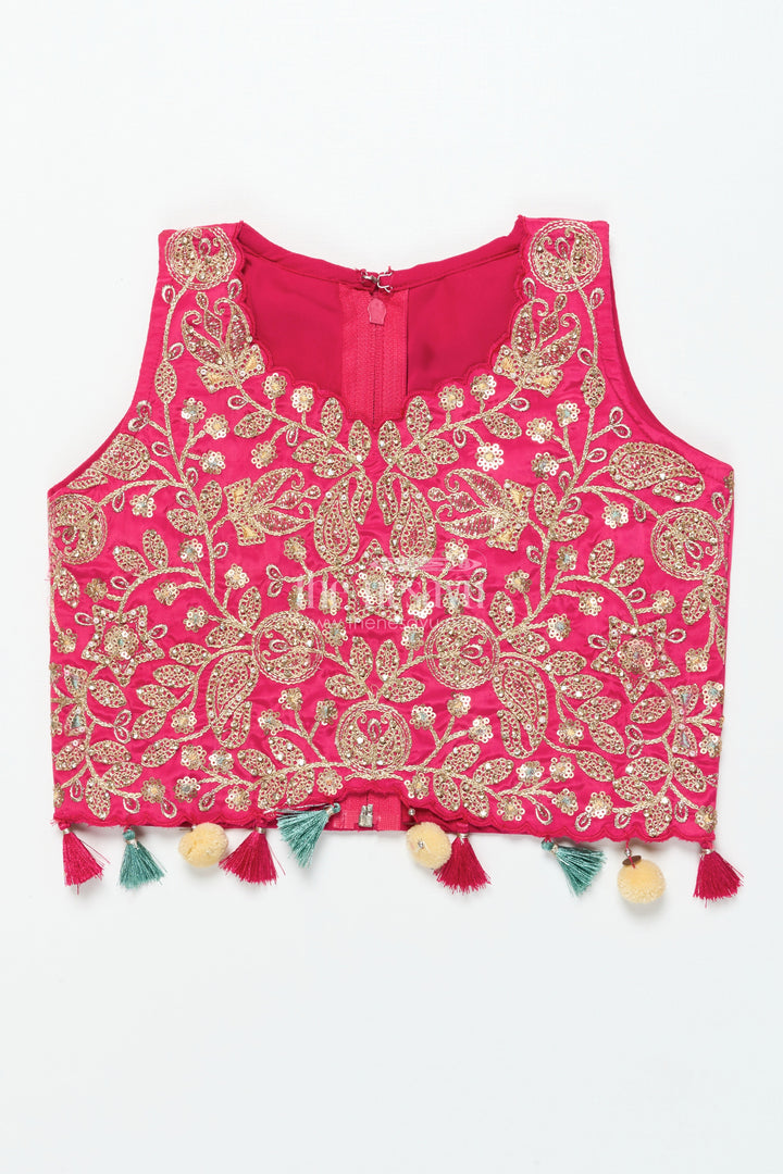 The Nesavu Girls Lehenga Choli Girls Lehenga Choli Set with Embroidered Shrug for Celebrations Nesavu Nesavu girls lehenga set embroidered shrug muslin silk weddings Diwali