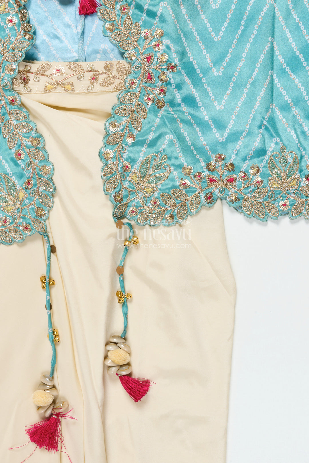 The Nesavu Girls Lehenga Choli Girls Lehenga Choli Set with Embroidered Shrug for Celebrations Nesavu Nesavu girls lehenga set embroidered shrug muslin silk weddings Diwali